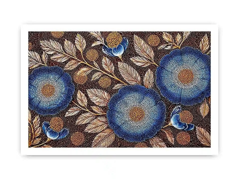 Blue floral dot pattern botanical wall art, modern elegant decor for homes in Paris, London, New York interiors