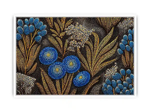 Blue and gold botanical dot pattern wall art, luxury modern decor for homes in New York, Paris, Dubai interiors