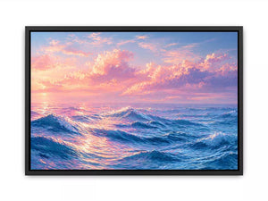 Pastel ocean waves wall art with dreamy sky, calming coastal decor for homes in California, Maldives, Australia interiors