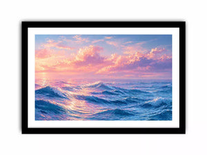 Pastel ocean waves wall art with dreamy sky, calming coastal decor for homes in California, Maldives, Australia interiors