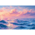 Pastel ocean waves wall art with dreamy sky, calming coastal decor for homes in California, Maldives, Australia interiors