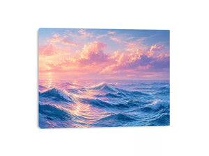 Pastel ocean waves wall art with dreamy sky, calming coastal decor for homes in California, Maldives, Australia interiors