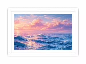 Pastel ocean waves wall art with dreamy sky, calming coastal decor for homes in California, Maldives, Australia interiors