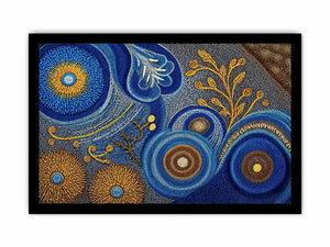 Blue and gold abstract dot pattern wall art, luxury modern decor for homes in New York, London, Dubai interiors