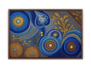 Blue and gold abstract dot pattern wall art, luxury modern decor for homes in New York, London, Dubai interiors