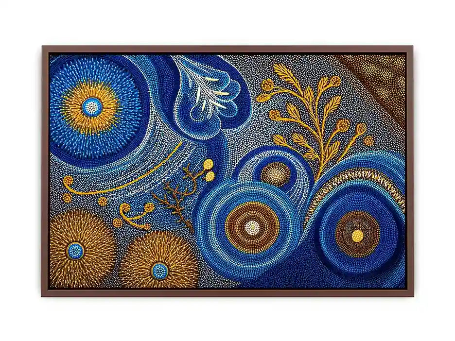 Blue and gold abstract dot pattern wall art, luxury modern decor for homes in New York, London, Dubai interiors