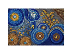 Blue and gold abstract dot pattern wall art, luxury modern decor for homes in New York, London, Dubai interiors