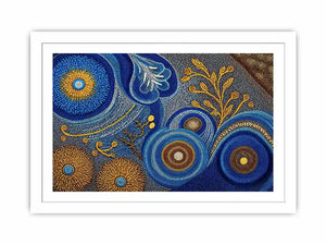 Blue and gold abstract dot pattern wall art, luxury modern decor for homes in New York, London, Dubai interiors