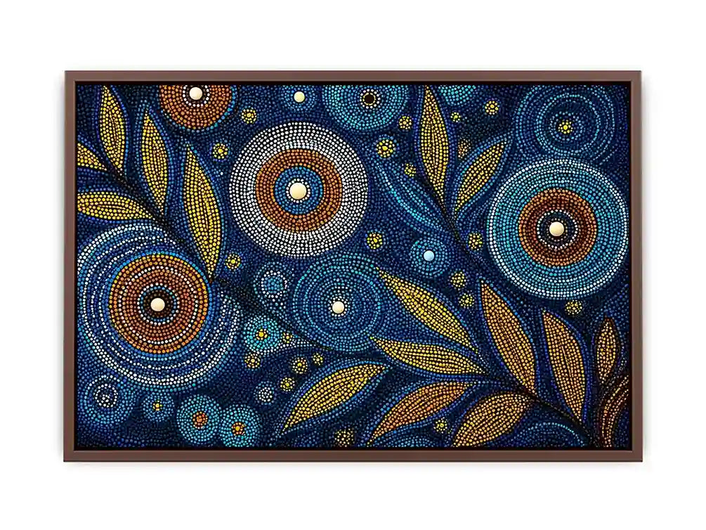 abstract blue gold dot painting, luxury botanical dot wall art, modern geometric dot canvas art, blue gold textured abstract artwork
