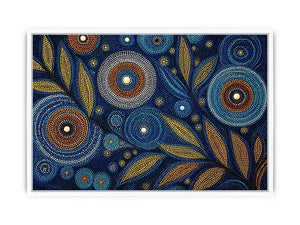 abstract blue gold dot painting, luxury botanical dot wall art, modern geometric dot canvas art, blue gold textured abstract artwork
