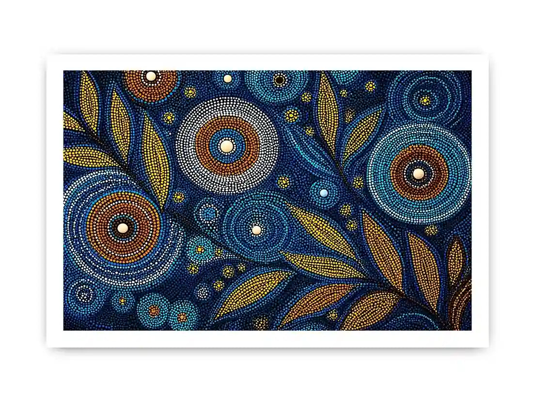 abstract blue gold dot painting, luxury botanical dot wall art, modern geometric dot canvas art, blue gold textured abstract artwork