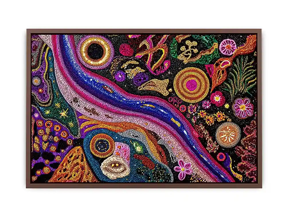 colorful abstract dot galaxy painting, vibrant cosmic dot wall art, modern abstract colorful canvas art, galaxy inspired dot artwork