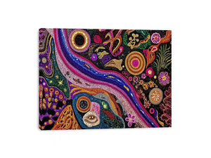 colorful abstract dot galaxy painting, vibrant cosmic dot wall art, modern abstract colorful canvas art, galaxy inspired dot artwork
