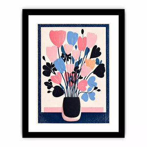 pastel floral vase wall art, minimalist flower illustration canvas, modern scandinavian floral artwork, pink blue flower wall decor