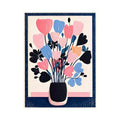 pastel floral vase wall art, minimalist flower illustration canvas, modern scandinavian floral artwork, pink blue flower wall decor