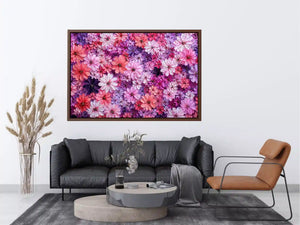 Abstract pink and purple floral blossoms textured painting pattern soft pastel flower wall art