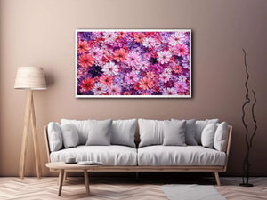 Abstract pink and purple floral blossoms textured painting pattern soft pastel flower wall art