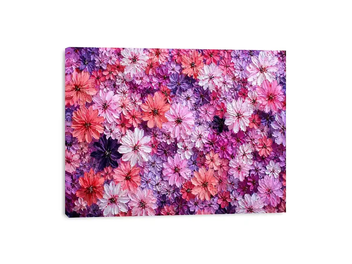 Abstract pink and purple floral blossoms textured painting pattern soft pastel flower wall art