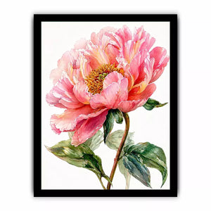 Soft pink peony watercolor botanical illustration with green leaves minimal floral wall art