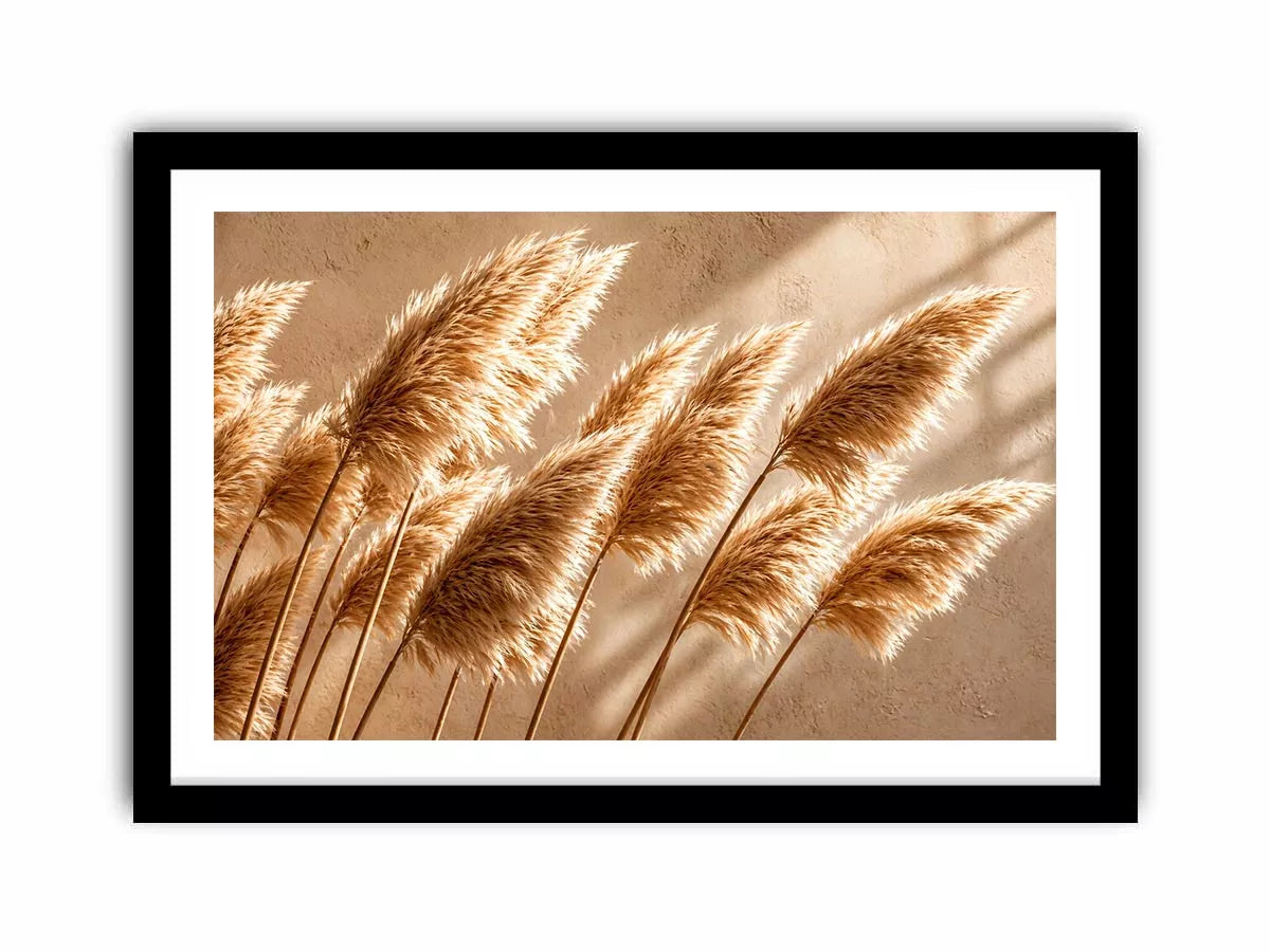 Warm neutral pampas grass wall art soft beige botanical photography minimal decor