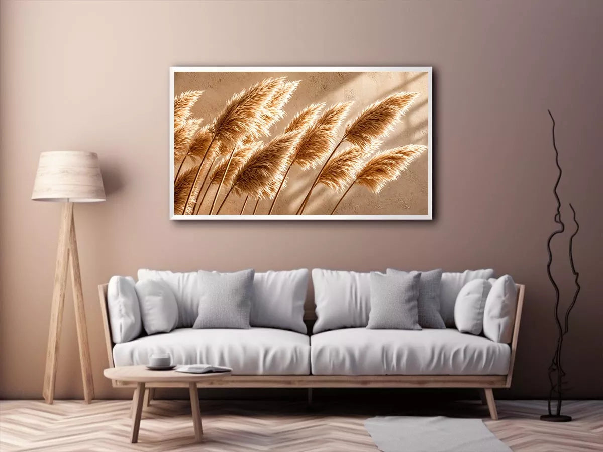 Warm neutral pampas grass wall art soft beige botanical photography minimal decor