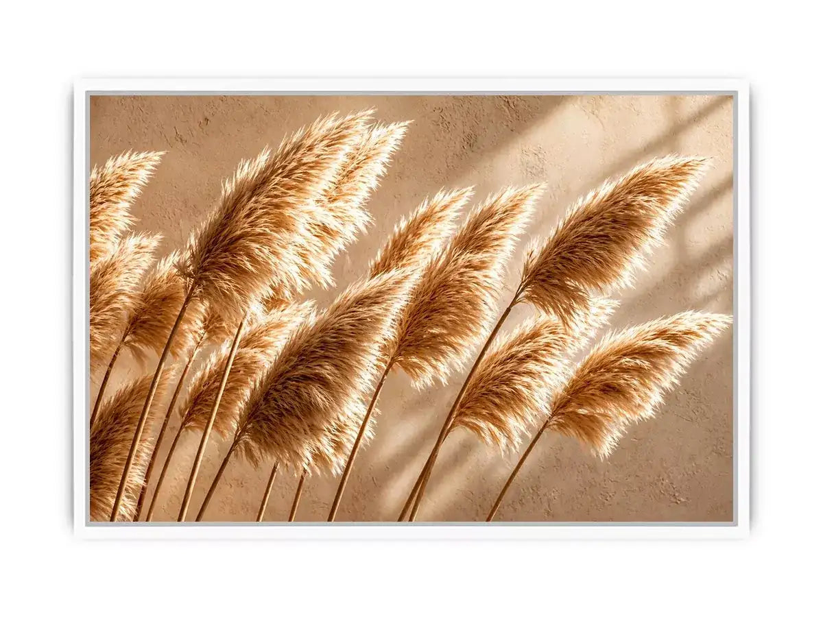 Warm neutral pampas grass wall art soft beige botanical photography minimal decor