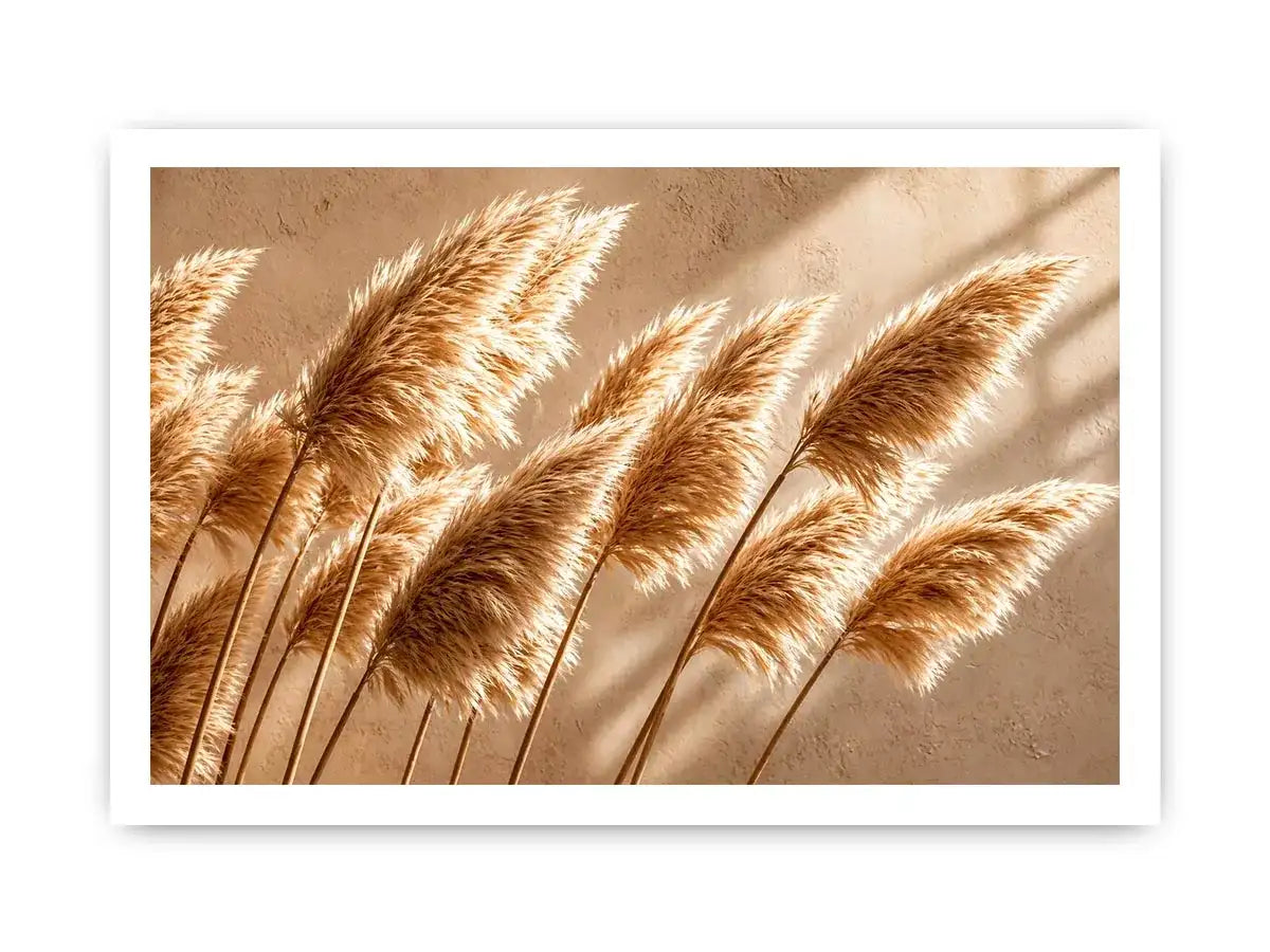Warm neutral pampas grass wall art soft beige botanical photography minimal decor