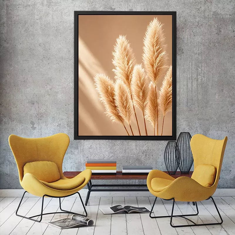Minimal beige pampas grass wall art soft neutral botanical photography aesthetic decor