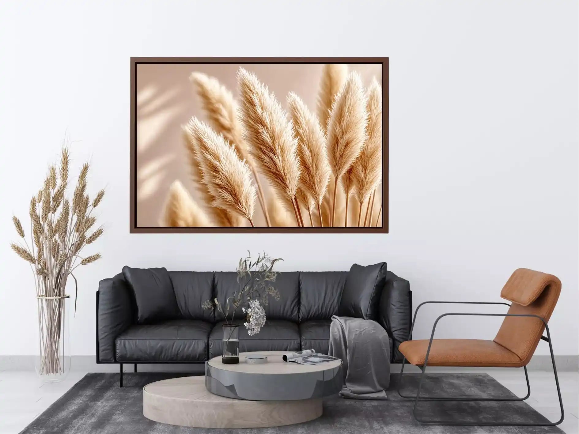 Soft beige pampas grass wall art airy minimal botanical photography neutral decor