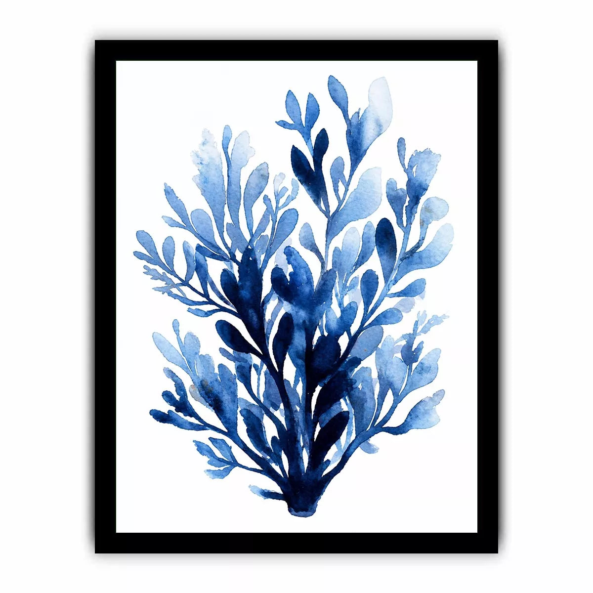 Blue watercolor botanical leaves abstract minimal wall art elegant indigo plant illustration