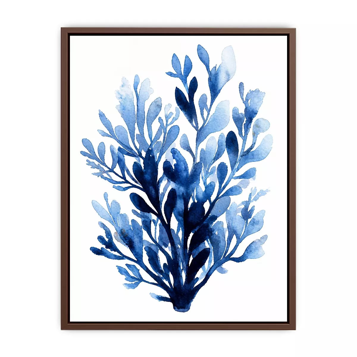 Blue watercolor botanical leaves abstract minimal wall art elegant indigo plant illustration