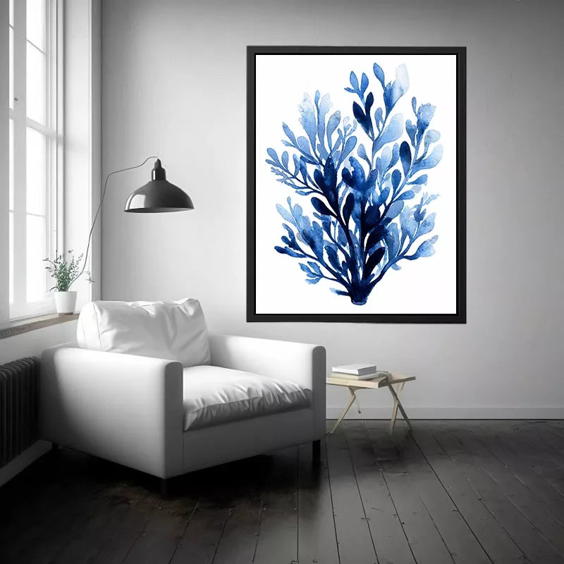 Blue watercolor botanical leaves abstract minimal wall art elegant indigo plant illustration