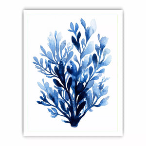 Blue watercolor botanical leaves abstract minimal wall art elegant indigo plant illustration