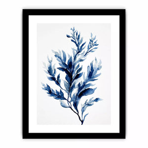 Indigo blue watercolor botanical leaves minimal wall art elegant abstract plant illustration
