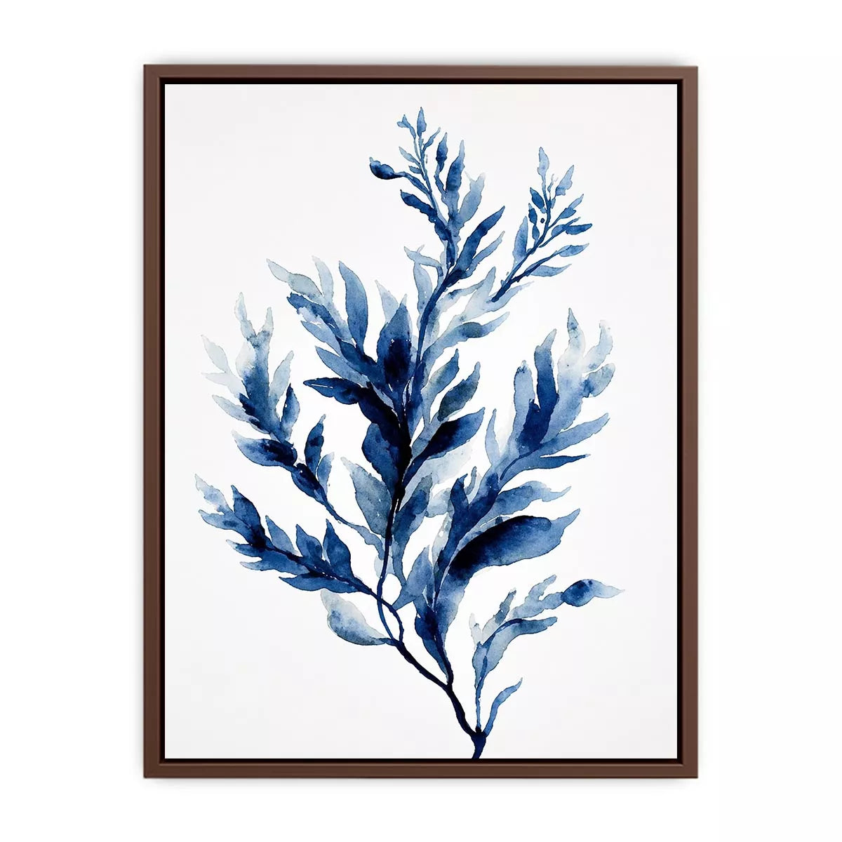 Indigo blue watercolor botanical leaves minimal wall art elegant abstract plant illustration
