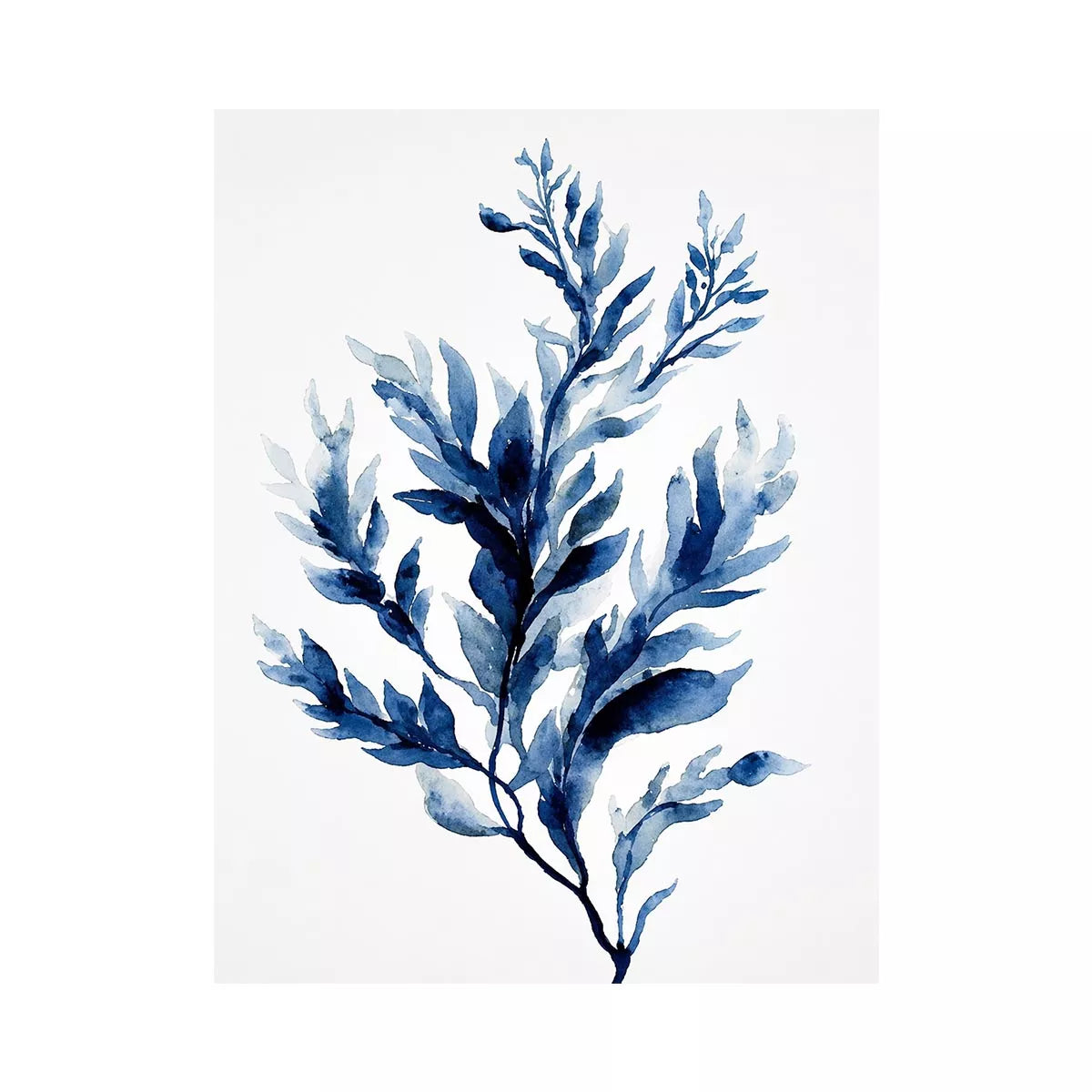 Indigo blue watercolor botanical leaves minimal wall art elegant abstract plant illustration