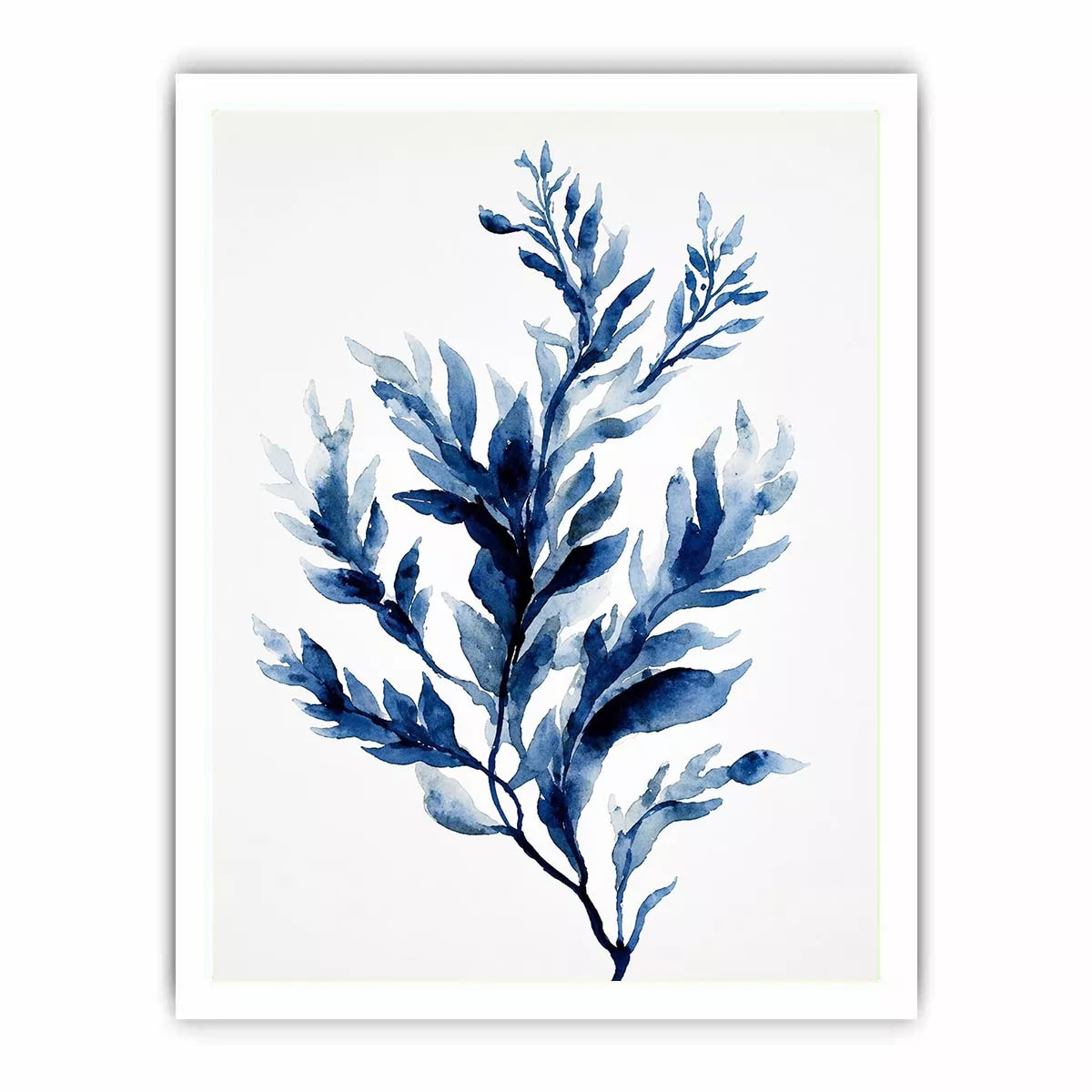 Indigo blue watercolor botanical leaves minimal wall art elegant abstract plant illustration