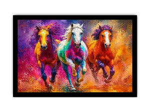 abstract colorful horses running painting, vibrant horse trio wall art, modern abstract horse canvas artwork, colorful animal painting for living room