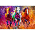 abstract colorful horses running painting, vibrant horse trio wall art, modern abstract horse canvas artwork, colorful animal painting for living room