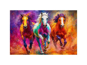 abstract colorful horses running painting, vibrant horse trio wall art, modern abstract horse canvas artwork, colorful animal painting for living room