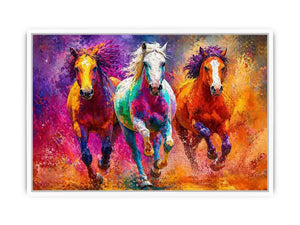 abstract colorful horses running painting, vibrant horse trio wall art, modern abstract horse canvas artwork, colorful animal painting for living room