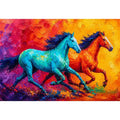 abstract running horses painting, colorful horse duo wall art, vibrant modern horse canvas art, bold animal artwork for living room