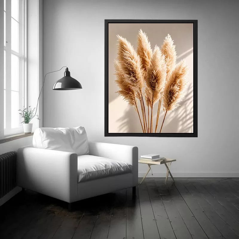 pampas grass wall art neutral, boho pampas grass canvas, minimalist beige botanical artwork, soft neutral decor wall art