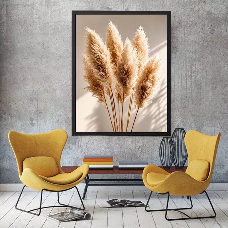 pampas grass wall art neutral, boho pampas grass canvas, minimalist beige botanical artwork, soft neutral decor wall art