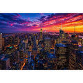 city skyline sunset wall art, urban skyline night lights canvas, modern cityscape artwork, new york skyline evening art