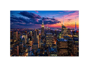 city skyline sunset wall art, urban skyline twilight canvas, modern cityscape evening artwork, skyline lights wall decor