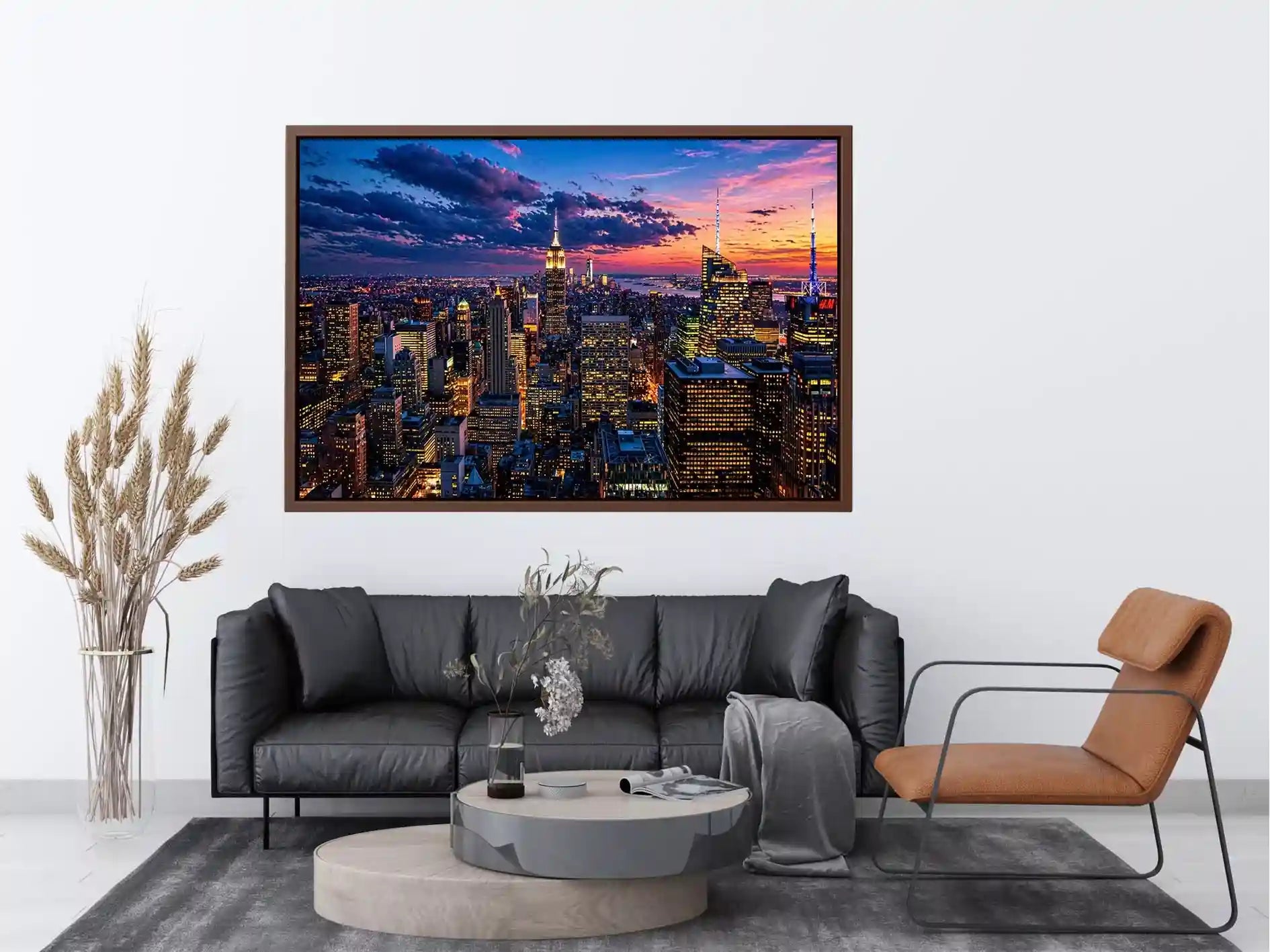 city skyline sunset wall art, urban skyline twilight canvas, modern cityscape evening artwork, skyline lights wall decor