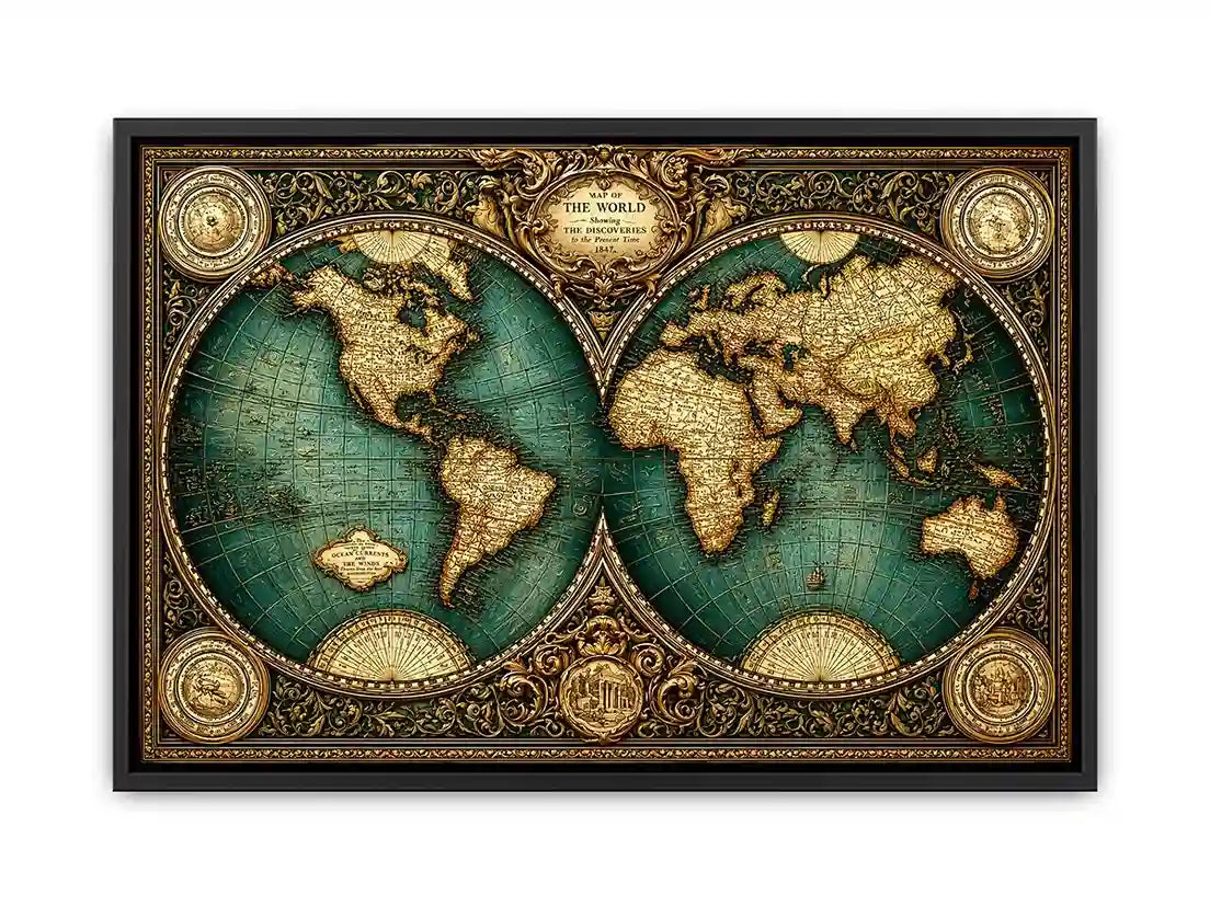 vintage world map wall art, antique map canvas decor, classic atlas illustration artwork, old world map wall decor