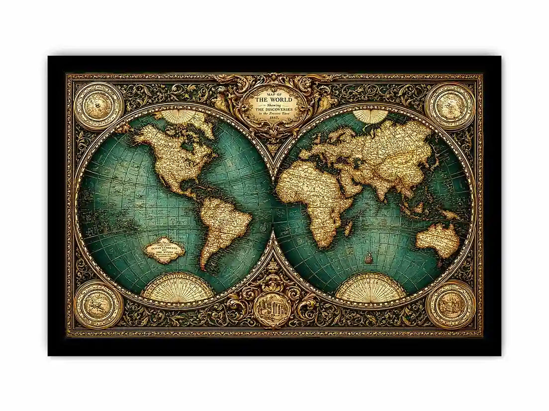 vintage world map wall art, antique map canvas decor, classic atlas illustration artwork, old world map wall decor