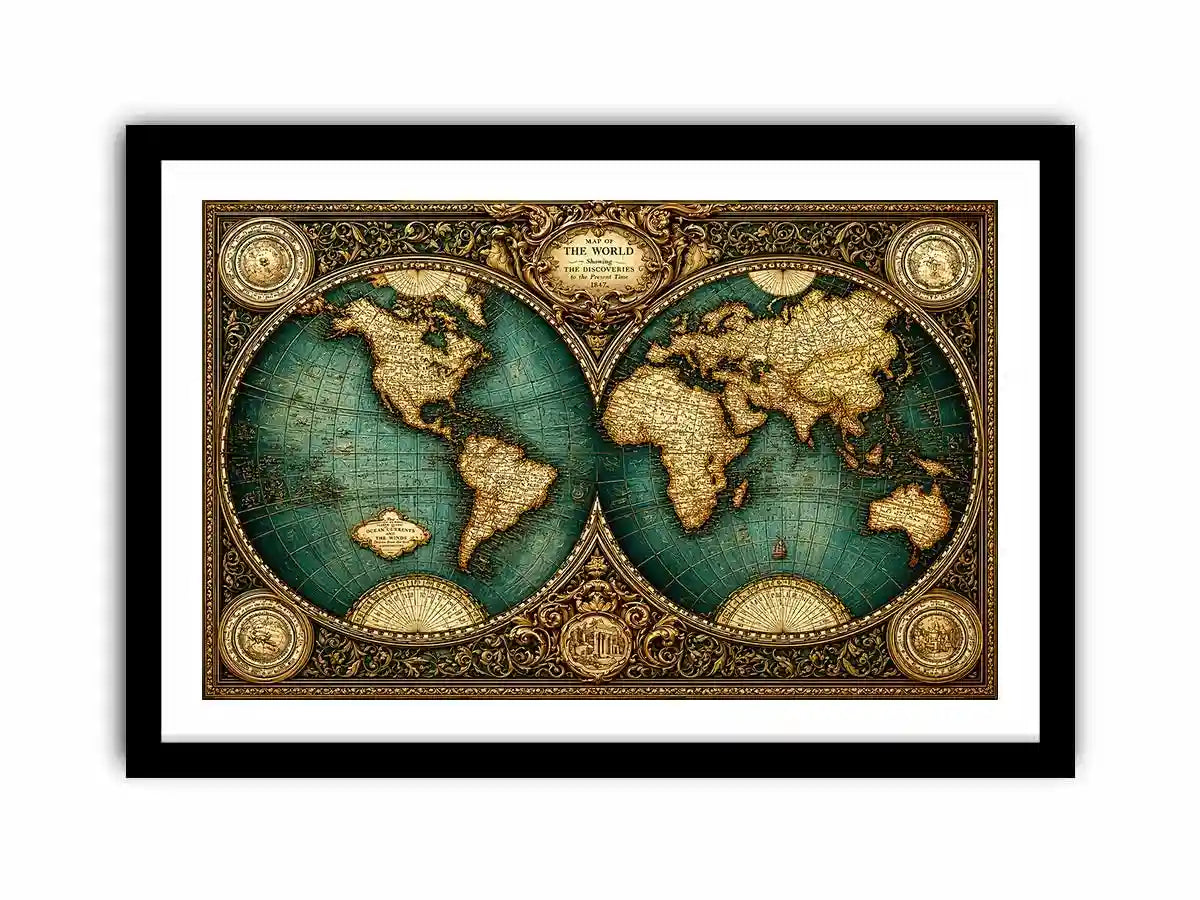 vintage world map wall art, antique map canvas decor, classic atlas illustration artwork, old world map wall decor